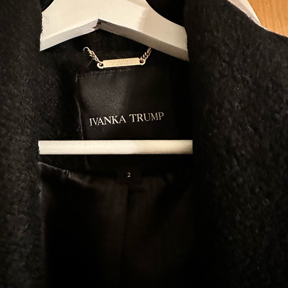 Ivanka Trump Wool Blend Black Dress Coat with gold accent brooch. - Picture 3 of 5